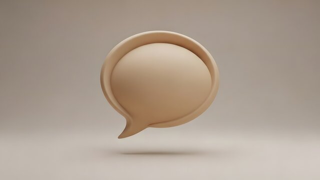 Minimalist beige 3d speech bubble icon floating over studio background with soft shadow effect for communication and social media interface design - Powered by Adobe