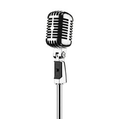 Fototapeta premium Vintage microphone on a stand is isolated on a white background.