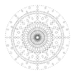 Abstract round mandala lace pattern with floral ornamental design in black and white, Vector, Illustration
