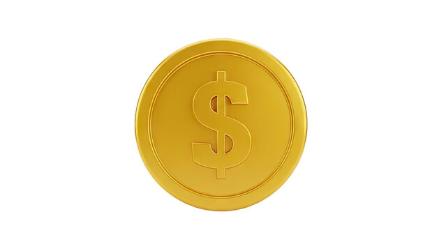 3D Gold coin with dollar sign on transparent background