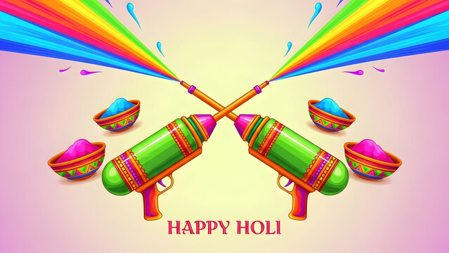 Vibrant holi celebration with colorful pichaus and pichkari