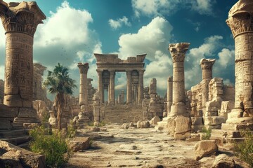 Fototapeta premium Ancient ruins reveal a glimpse into a forgotten civilization under a bright sky