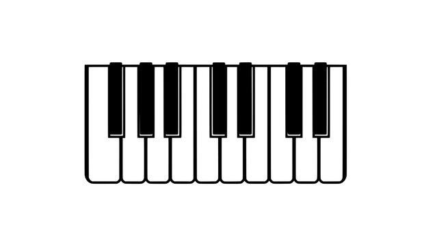 Minimalist outline piano keyboard icon with black and white keys - vector graphic