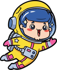 Fototapeta premium Cartoon Astronaut in Yellow Space Suit.