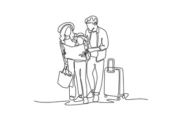 Fototapeta premium Growing family life stage concept. Single line draw design. Vector graphic illustration