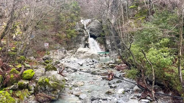 View of the Enipeas waterfalls, located in Pieria, near the town of Litochoro at the foot of Mount Olympus, it is one of Greece&rsquo;s most famous mountains and a national park.