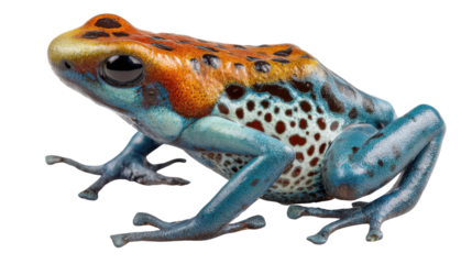 Poison dart frog with vibrant blue and orange skin, a dendrobates tinctorius amphibian with toxic warning colors
