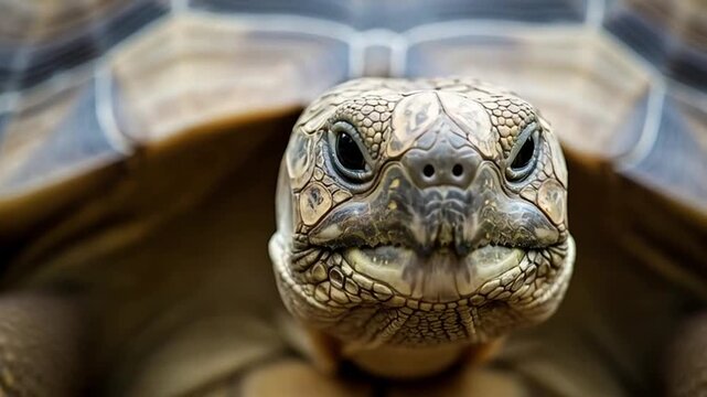 Resilient Reptile Gaze: A close-up portrait of a tortoise's expressive face, showcasing its textured shell and captivating eyes, a symbol of longevity and resilience.