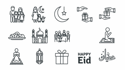 Fototapeta premium Collection of Islamic holiday icons for Eid celebration.