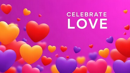 Celebrate love vibrant background with colorful hearts and text message