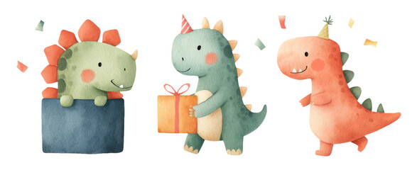 Lively Dinosaur Characters Celebrate a Joyous Party with Gifts and Cheerful Decorations