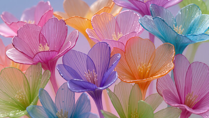 Surreal cinematic close-up of luminous jelly flowers in vibrant hues, captured in ultra-realistic 4K detail, blending fairytale beauty and ethereal softness into a mesmerizing, dreamlike visual.