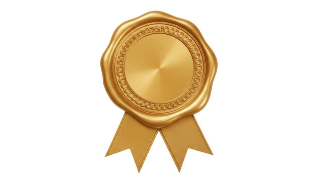 Golden wax seal with ribbon isolated PNG on transparent background, vintage stamp for certificate and invitation design