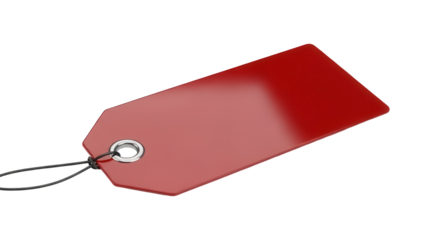Red price tag isolated PNG on transparent background, blank label for retail sales and product promotion