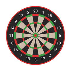 Concept of competition and achievement goals. Achieving goals in business and life. Dartboard with dart stuck right in center of target