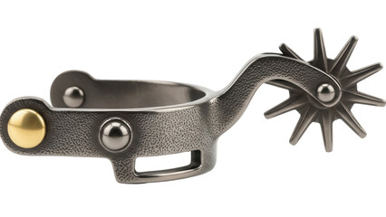 Western riding spur isolated PNG, cowboy boot accessory with rowel for equestrian sports and rodeo on transparent background