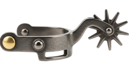 Western riding spur isolated PNG, cowboy boot accessory with rowel for equestrian sports and rodeo on transparent background