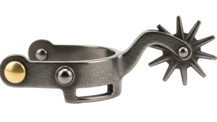 Fototapete Rund Reiten Western riding spur isolated PNG, cowboy boot accessory with rowel for equestrian sports and rodeo on transparent background  © Hans