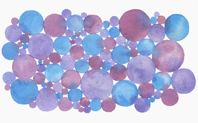 Abstract background of watercolor circles on a white background.