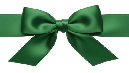 Emerald green satin bow isolated PNG, festive ribbon decoration for gift wrapping and holiday design on transparent background