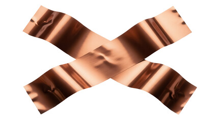 Copper foil tape cross isolated PNG on transparent background, adhesive metallic strips for crafts and electronics projects