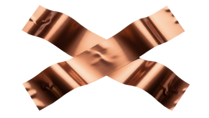 Copper foil tape cross isolated PNG on transparent background, adhesive metallic strips for crafts and electronics projects