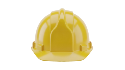 Yellow hard hat isolated PNG on transparent background, construction worker safety helmet for building site and industrial protection