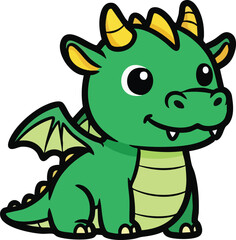 Obraz premium Friendly Green Dragon with Wings and Soft Smile, Fantasy Kawaii Creature Design