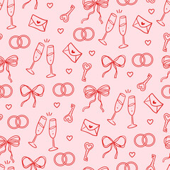 Pink Coquette Wedding Doodle Pattern