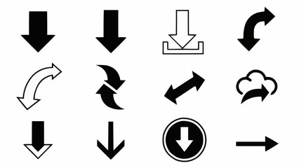 Collection of Black Arrow Icons Pointing in Various Directions.