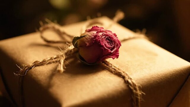 Rustic gift box with dried rose and twine for special occasions