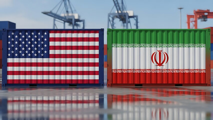 international cargo exchange with american and iranian flags