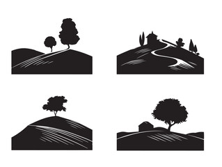 A gorgeous and scenic collection of rolling hill landscape silhouette icons