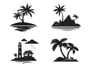 A beautiful and remote tropical island silhouette set in an ocean
