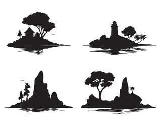 A stunning set of four simple black island silhouette vector icons