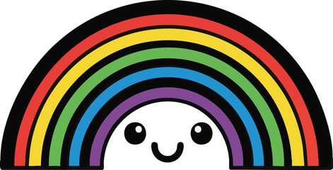 Happy Rainbow with Smiling Face and Blush, Colorful Kawaii Weather Character