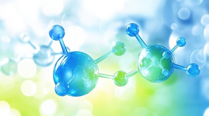 Stylized representation of converging molecular structures with blue and green gradient hues creating an abstract science background