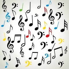 Collection of various colorful and black musical notes scattered randomly.