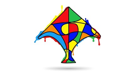 Abstract kite with dripping paint in vibrant colors.