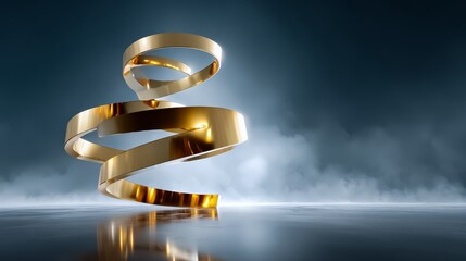 Gold spiral is on a dark blue background. The spiral is made of gold and he is a symbol of eternity