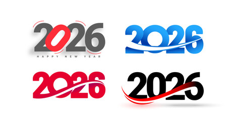 isolated happy new year 2026 label typography in set