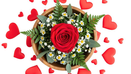 Romantic rose bouquet with hearts