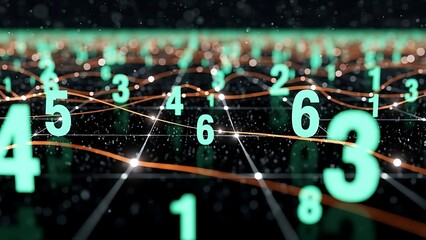 Futuristic Digital Network Visualization of Glowing Numbers and Connections