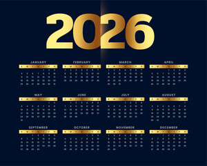 blue golden 2026 event planner calendar template in premium style