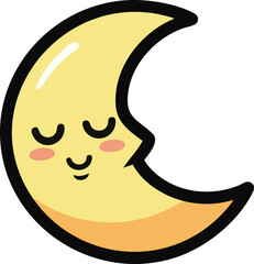 Sleeping Crescent Moon with Soft Smile and Stars, Kawaii Night Sky Character