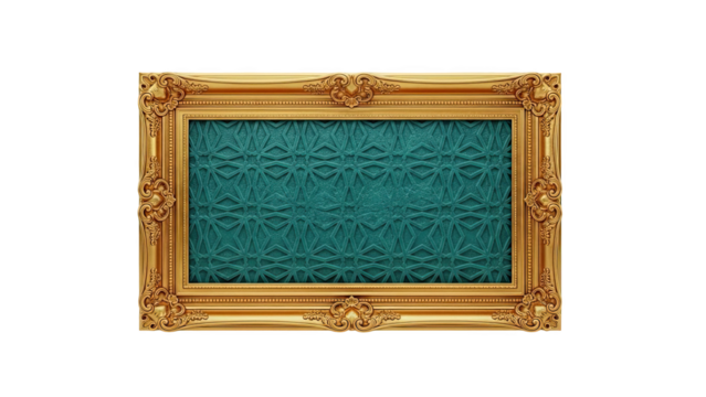 Ornate Gold Picture Frame with Teal Geometric Pattern on transparent background - Powered by Adobe