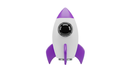 Purple and white cartoon rocket ship on transparent background