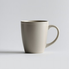 Obraz premium Ceramic Coffee Mug isolated on gray background with subtle shadow, perfect for branding mockups, product presentations, website headers, home decor catalogs, and kitchenware advertisements