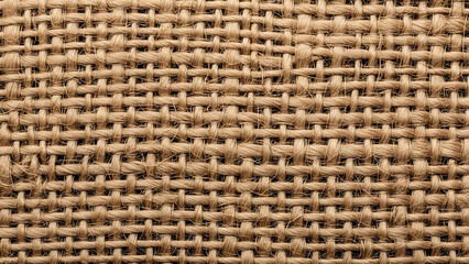 Macro Texture of Natural Brown Hessian Burlap Fabric with Rugged Coarse Fiber Weave