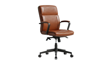 Brown Leather Executive Office Chair with Black Accents on transparent background